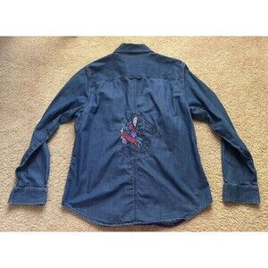 Ralph Lauren Polo Dark Denim Top Button Down Jeans Western Embroidered Horse Med